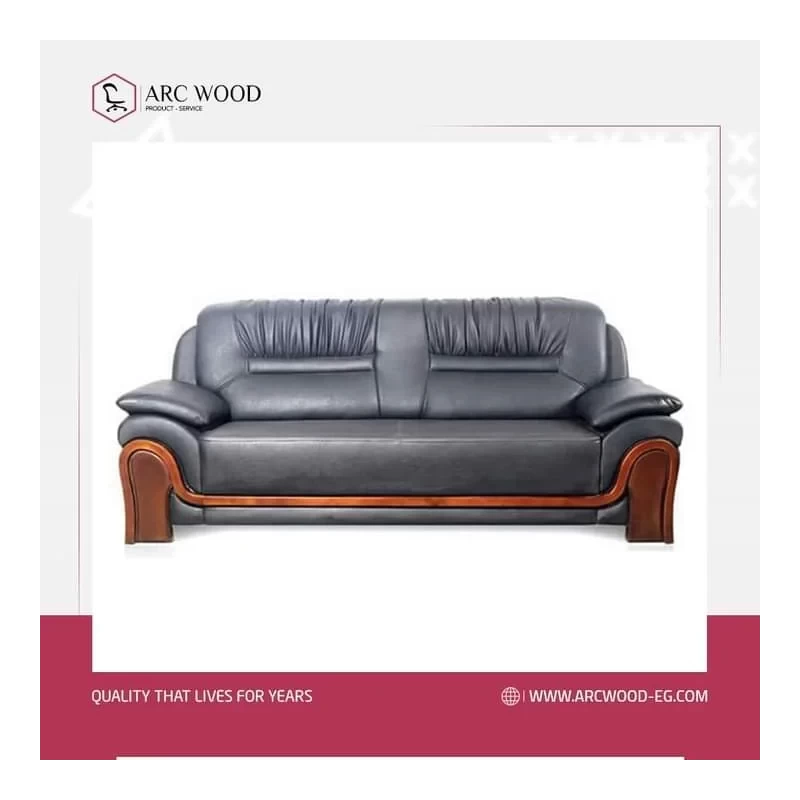 Black leather office reception sofa image